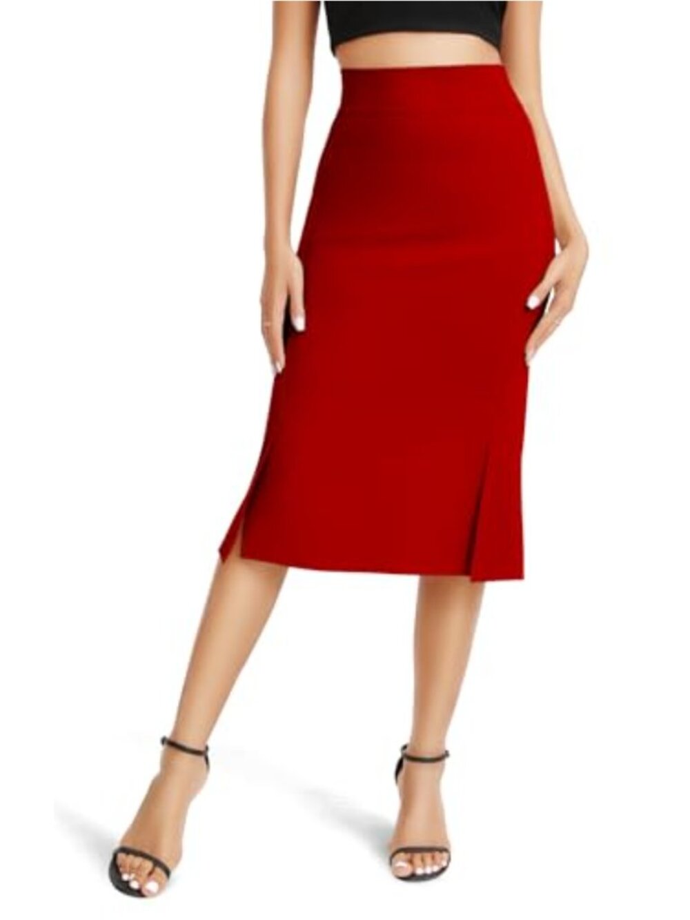 Women's High Waist Stretchy Bodycon Midi Pencil Skirt